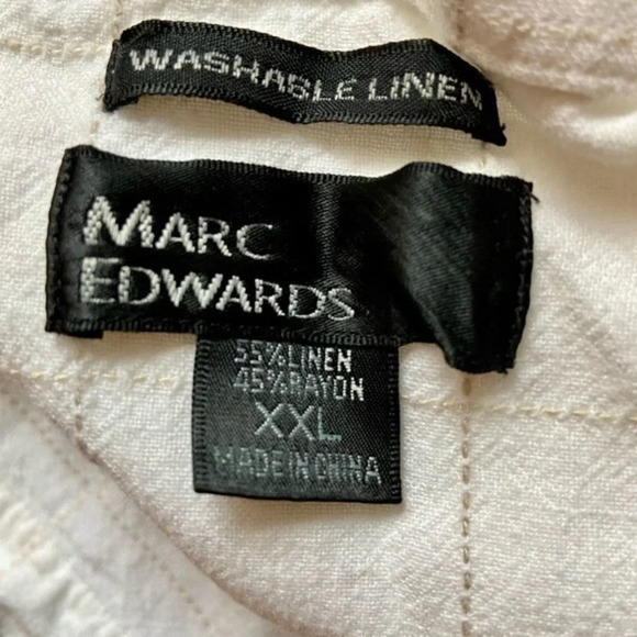 Marc Edward white tan window pane button up linen shirt preppy casual beach XXL - Picture 4 of 10